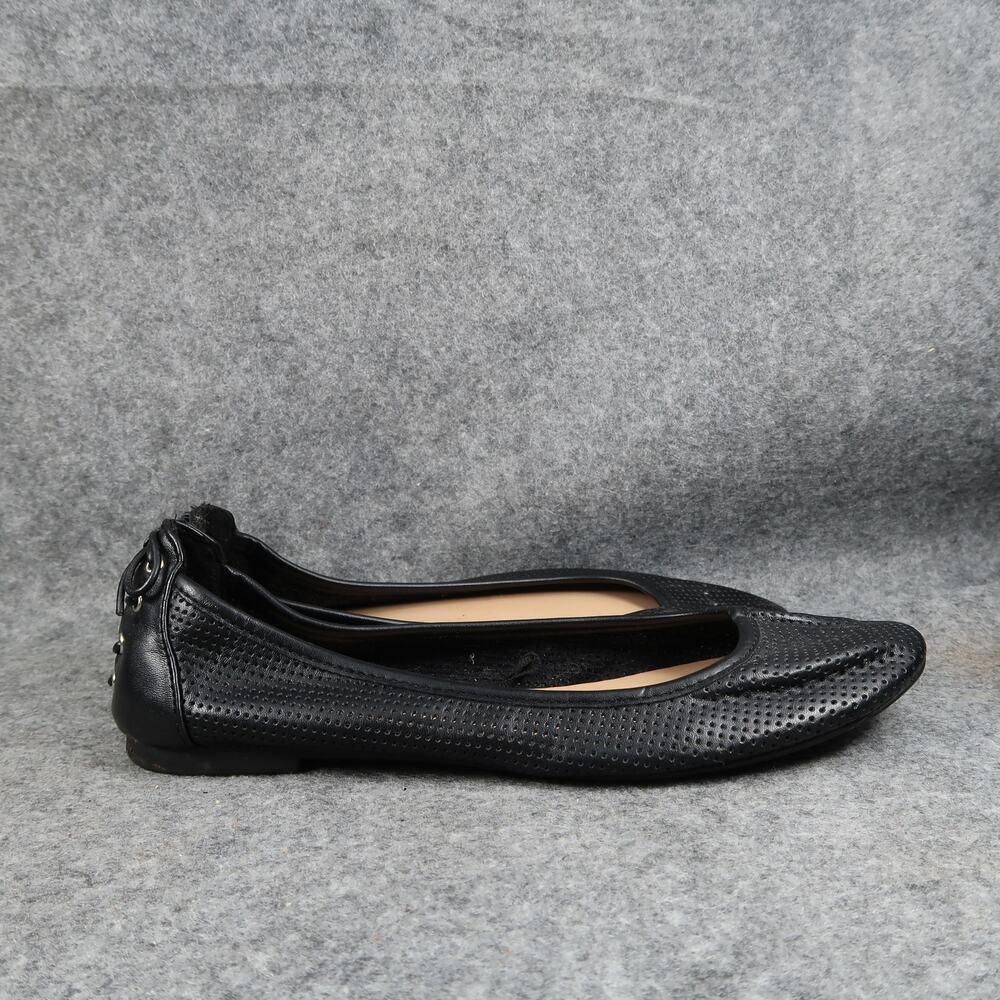 SO Shoes Womens 9 Ballet Flats Slip On Casual Black Round Closed Toe Perforated